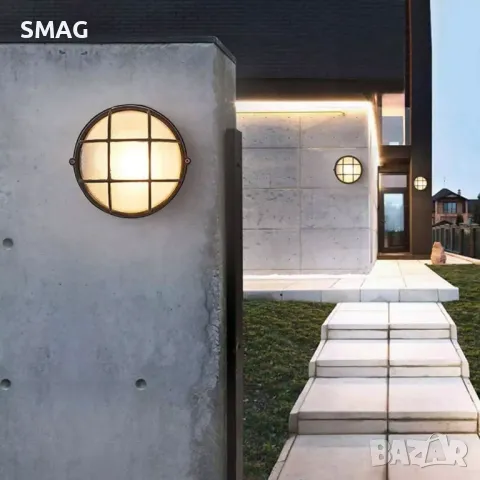 Външна стенна лампа кръгла черна Ø17x8см S_1240113, снимка 2 - Соларни лампи - 49921009