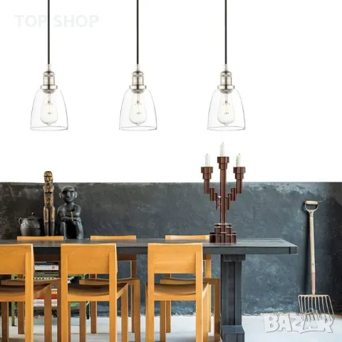 Phansthy Ретро висяща лампа с 2 м регулируема платнена тел, прозрачно стъкло, за E27 Edison крушки, снимка 4 - Лампи за таван - 49693487