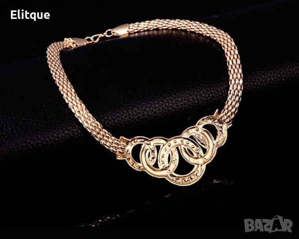 Позлатен комплект бижута от 4 броя части с преплетени рингове, снимка 8 - Бижутерийни комплекти - 52895803