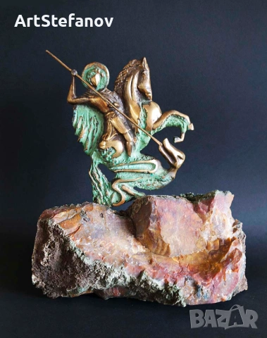 Свети Георги, скулптура, бронз върху основа яспис , снимка 8 - Статуетки - 53338125