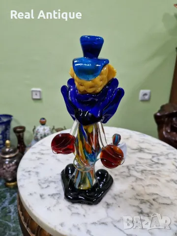 Антикварна колекционерска италианска фигура статуетка клоун Мурано , снимка 6 - Статуетки - 49730171