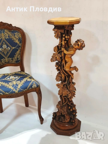 Скулптурна дърворезбована колона с ангел, снимка 9 - Статуетки - 53440617