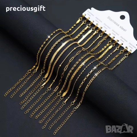 Комплект бижута - 12 броя гривни от неръждаема стомана, снимка 2 - Гривни - 52913220