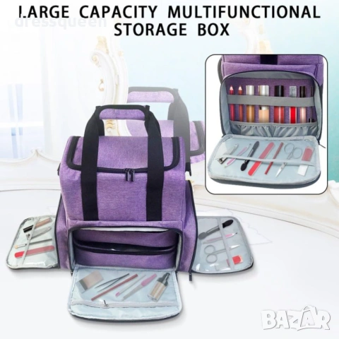 4640 Професионален лилав куфар за маникюр с презрамка и двойни органайзери, снимка 5 - Други - 53654001