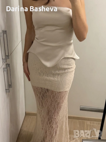 Официална рокля бежова с корсет