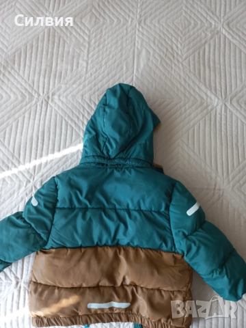 Детско зимно яке за момче H&M, размер 92, с качулка, в зелено и кафяво. Много запазено, снимка 4 - Бебешки якета и елеци - 51537217