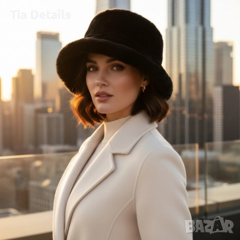 Дамска пухкава зимна шапка тип клош , снимка 3 - Шапки - 52992032