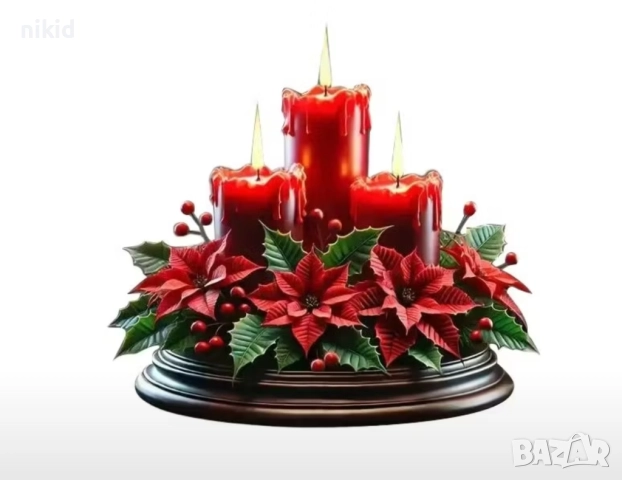 Коледни свещи и коледна звезда силиконов молд форма фондан шоколад гипс декор, снимка 5 - Форми - 51938219