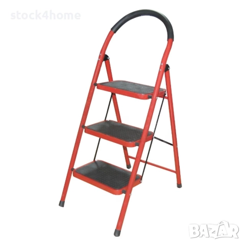 Метална стълба, Сгъваема, 3 широки стъпала, Максимално поддържано тегло 150 кг, Червен/Черен, снимка 5 - Железария - 52960893