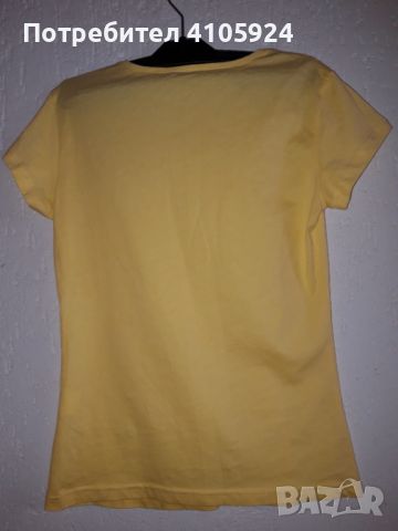 Бледо жълта тениска с розови пеперуди , снимка 2 - Тениски - 45979210