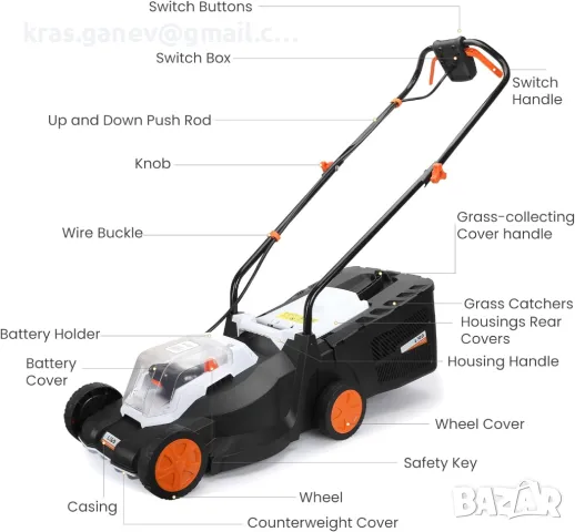 LIGO 20V Безжична косачка за трева – с 2 батерии и зарядно, снимка 2 - Други - 50431633