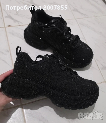 Дамски черни маратонки с кристали , снимка 6 - Маратонки - 54250088