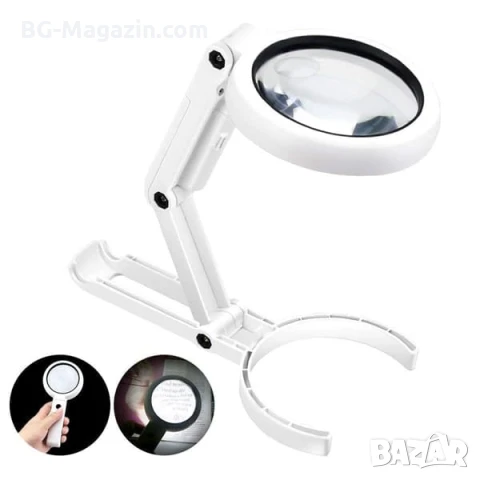 Мощна увеличителна ръчна и настолна лупа с LED осветление лампа стъклена за четене деца насекоми, снимка 2 - Други инструменти - 50920091