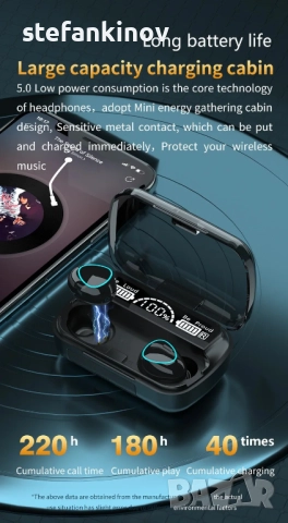 Безжични слушалки M10, TWS, Bluetooth 5.1, 2000mAh батерия, снимка 7 - Слушалки и портативни колонки - 52814887