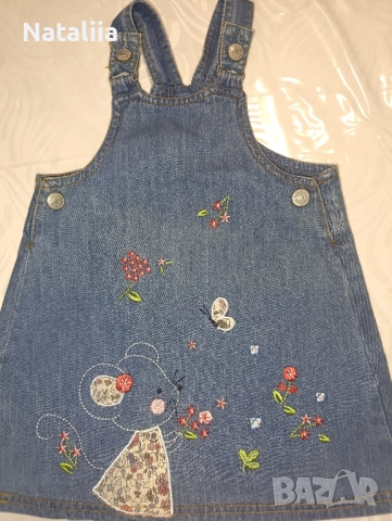 Комплект за момиче 2 г. (23 м.) — дънкова рокля + тениска с дълъг ръкав, снимка 4 - Комплекти за бебе - 51846965