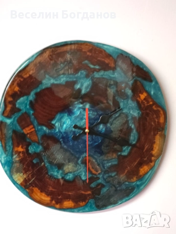 Часовник изработен от епоксидна смола и дърво , снимка 4 - Стенни часовници - 52951974