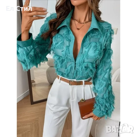 Риза от ефектна материя с дълъг ръкав , снимка 2 - Ризи - 53915555