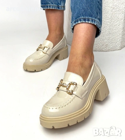 Дамски мокасини Paola от лачена кожа на висок ток с кристали, 2цвята , снимка 8 - Дамски ежедневни обувки - 53406922