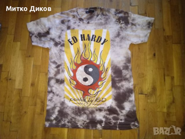 Ed Hardy ин и ян маркова тениска размер Л, снимка 1 - Тениски - 45252080