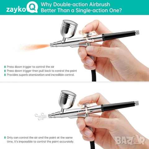 Airbrush Mini Compressor Kit, Комплект аерограф с дюза 0.2, 0.3 и 0.5 mm, снимка 2 - Друга електроника - 51277544