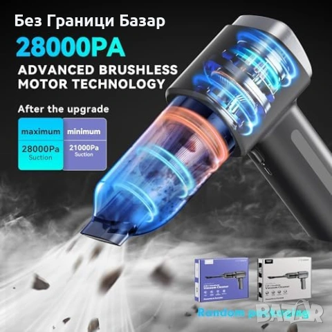 Нова Мини прахосмукачка 28000Pa за кола/дом, 9 накрайника, HEPA филтър, снимка 2 - Прахосмукачки - 53517823