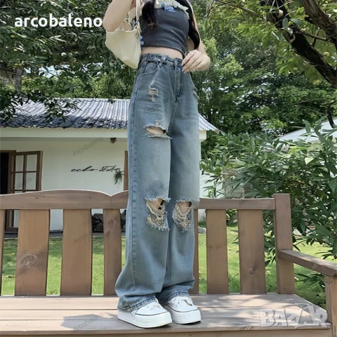 Дамски ежедневни модни накъсани дънки , снимка 4 - Дънки - 50785634