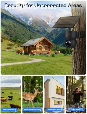 Нова Соларна 4G охранителна камера 2K HD нощно виждане IP66 за дом двор, снимка 9 - IP камери - 53008336