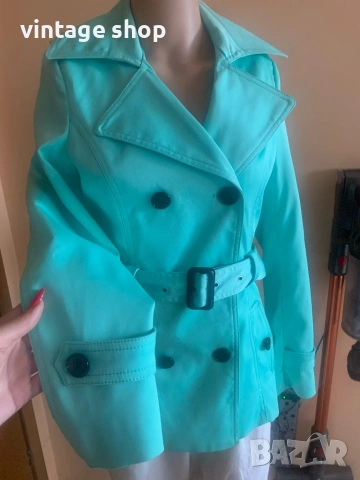 Дамски тренч( шлифер) в цвят мента с мляко, снимка 2 - Шлифери - 53882046