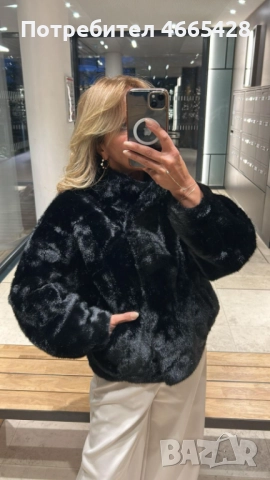 Късо дамско палто с изкуствен косъм, снимка 4 - Палта, манта - 52597703