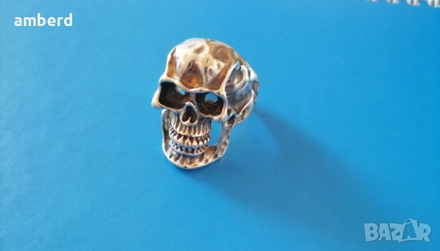 Уникален мъжки сребърен пръстен - череп, снимка 2 - Пръстени - 53411748