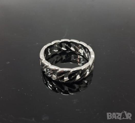 Сребърен пръстен, халка с дизайн верига, снимка 5 - Пръстени - 31196301