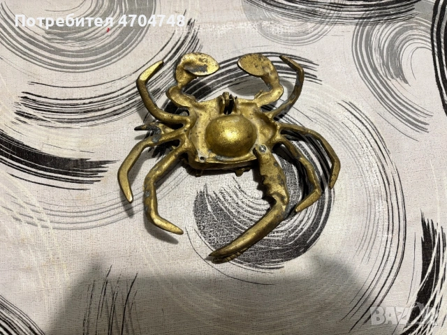 Бронзов пепелник рак без една щипка, снимка 5 - Антикварни и старинни предмети - 53935946