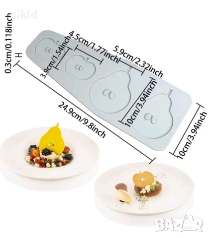 ябълка круша чипс плитък силиконов молд форма фондан шоколад гипс декор, снимка 2 - Форми - 50761800
