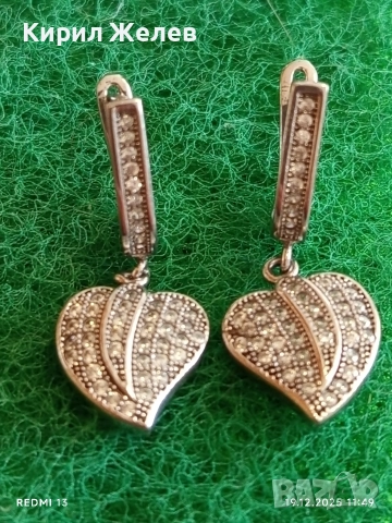 Сребърни обеци във формата на сърце инкрустирани с планински кристал прелестни 50974, снимка 2 - Обеци - 52846234