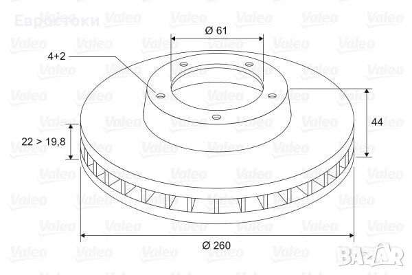 Цена за комплект от 2 броя 110лв. VALEO 186764 Спирачен диск.  Предна ос, 260x22 мм, снимка 4 - Части - 46227696