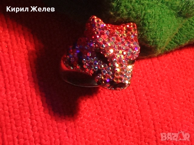 ФИГУРАЛЕН СКЪПОЦЕНЕН СРЕБЪРЕН ПРЪСТЕН РОДИРАНО СРЕБРО 925 СЛАДКА МУЦУНКА ЛЕОПАРД 33672, снимка 18 - Пръстени - 49427685