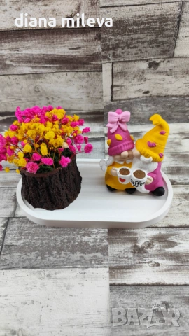 Комплект гипсокерамични гномчета и букет гипсофил!!