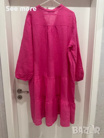 Рокля лен в розово М, снимка 3 - Рокли - 50787450