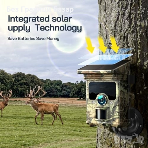 Нова Соларна Камера за Животни 68MP 4K WiFi Bluetooth Нощно Наблюдение, снимка 2 - Друга електроника - 51677293