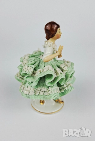 Порцеланова балерина със зелена рокля - Sandizell, Dresden, снимка 2 - Статуетки - 52678790