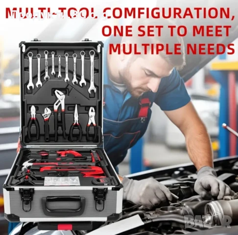 899-частов индустриален комплект инструменти с 4 нива и колела – сив, снимка 3 - Куфари с инструменти - 50778419