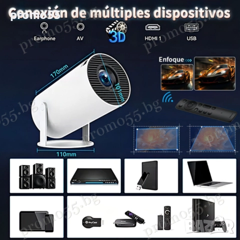 Безжичен Проектор 10 000 Вградени Игри Безжичен Стрийминг до Платформи, снимка 6 - Плейъри, домашно кино, прожектори - 52596270