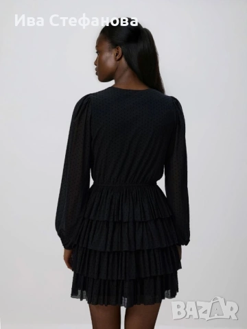 Нова луксозна къса черна елегантна волани къдри  рокля V образно деколте , снимка 3 - Рокли - 49299784