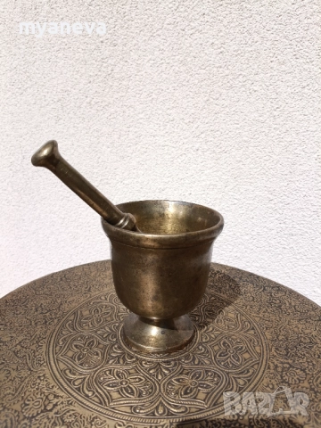 Бронзово , масивно хаванче ( 10 см ) с чукало 16 см. , снимка 4 - Аксесоари за кухня - 51725799