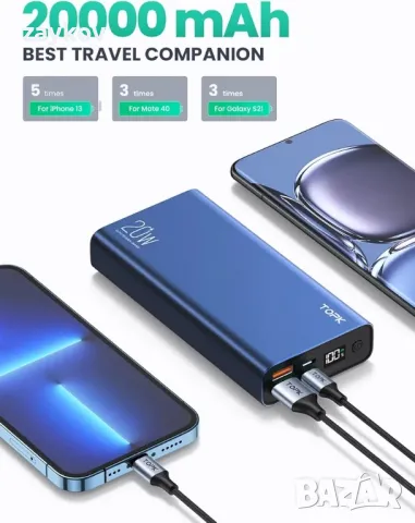 TOPK Power Bank, 20W USB C бързо зареждане 20000mAh преносимо зарядно устройство, снимка 4 - Друга електроника - 48602832