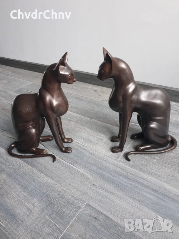 38см-10кг Risner статуетки/2бр чифт бронзови скулптури/фигури на египетски котки