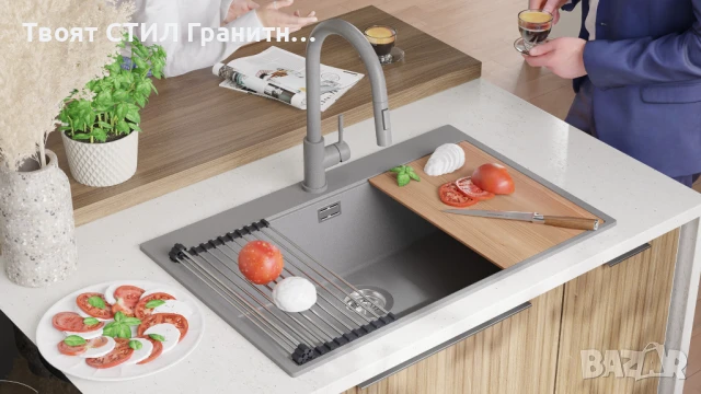 сива Кухненска Мивка от гранит Осло 80 XXL Top 780 x 500 mm, снимка 2 - Мивки - 50710115