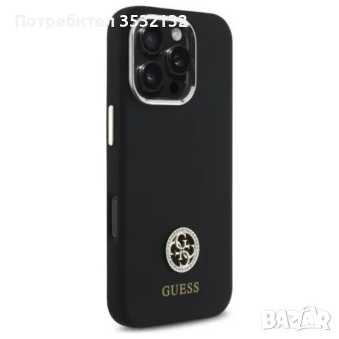 Оригинален кейс Guess Silicone Logo Strass 4G, За iPhone 16 Pro (6.3), Черен, снимка 1 - Калъфи, кейсове - 48629086