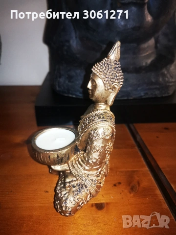 Декоративна статуетка на Буда с държач за свещи, злато.  С ванилия свещ.  , снимка 4 - Декорация за дома - 53949854