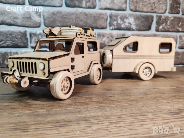 Дървен модел на Джип и Каравана – Craft Camp, снимка 12 - Коли, камиони, мотори, писти - 52738202